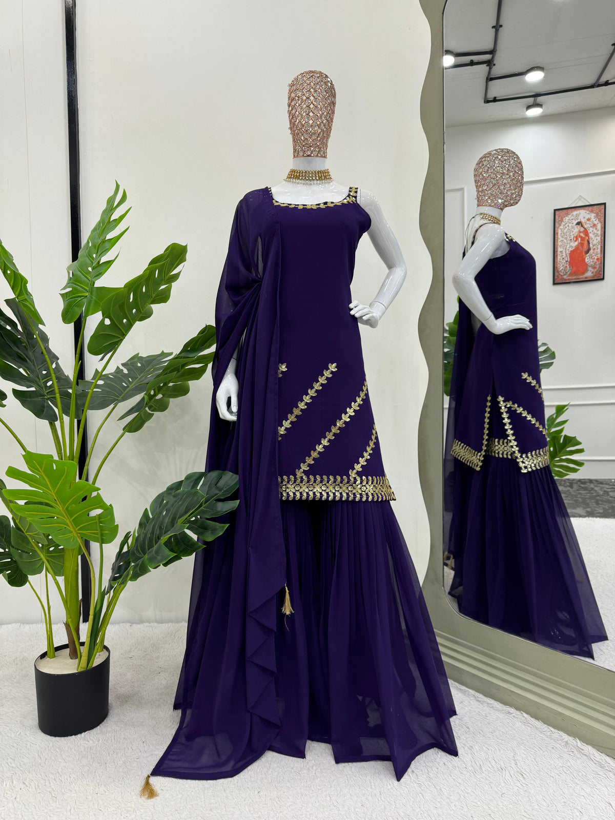 Festival Special Purple Georgette Thread & Sequence Work Sharara