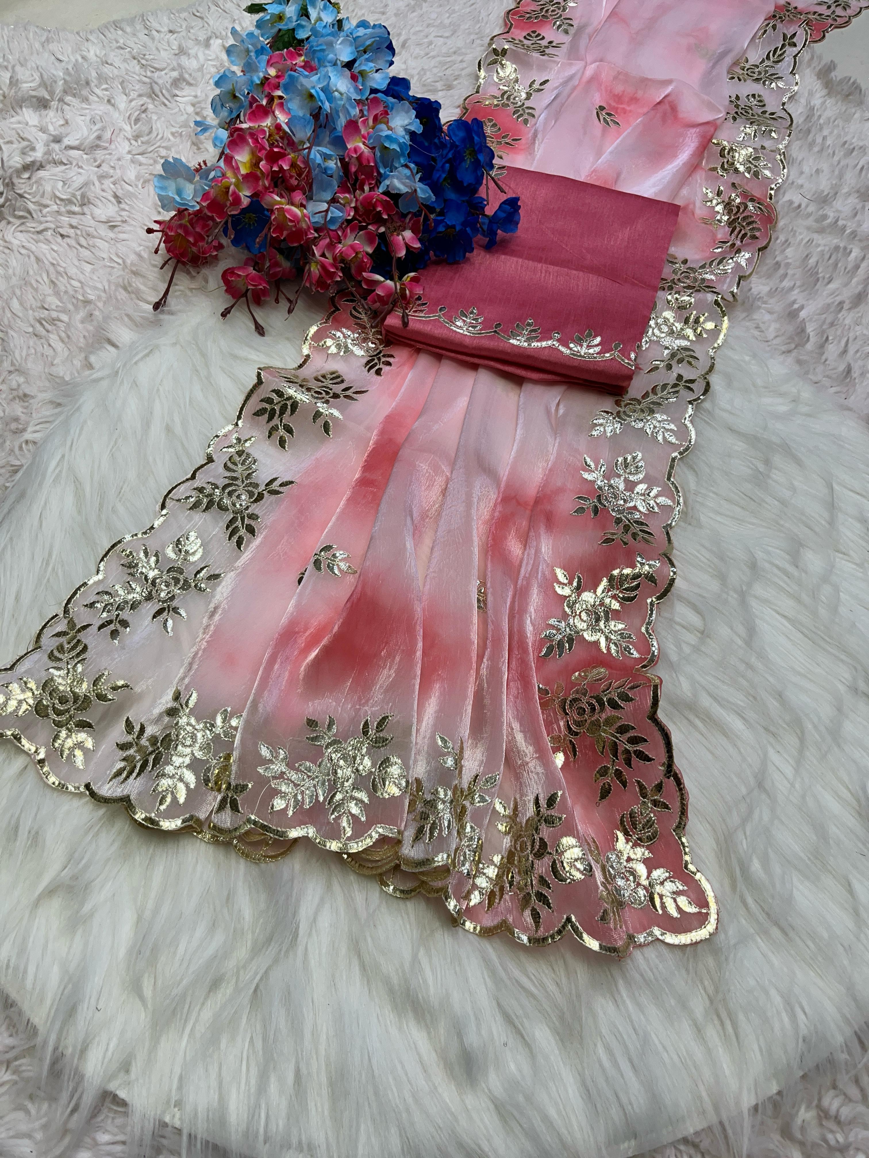 Beautiful Soft Satin Jimmy choo Shibori Designer Saree