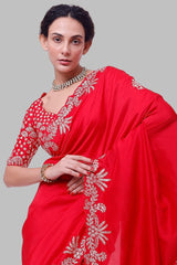 Royal Red Premium Diamond Chinon Silk Saree