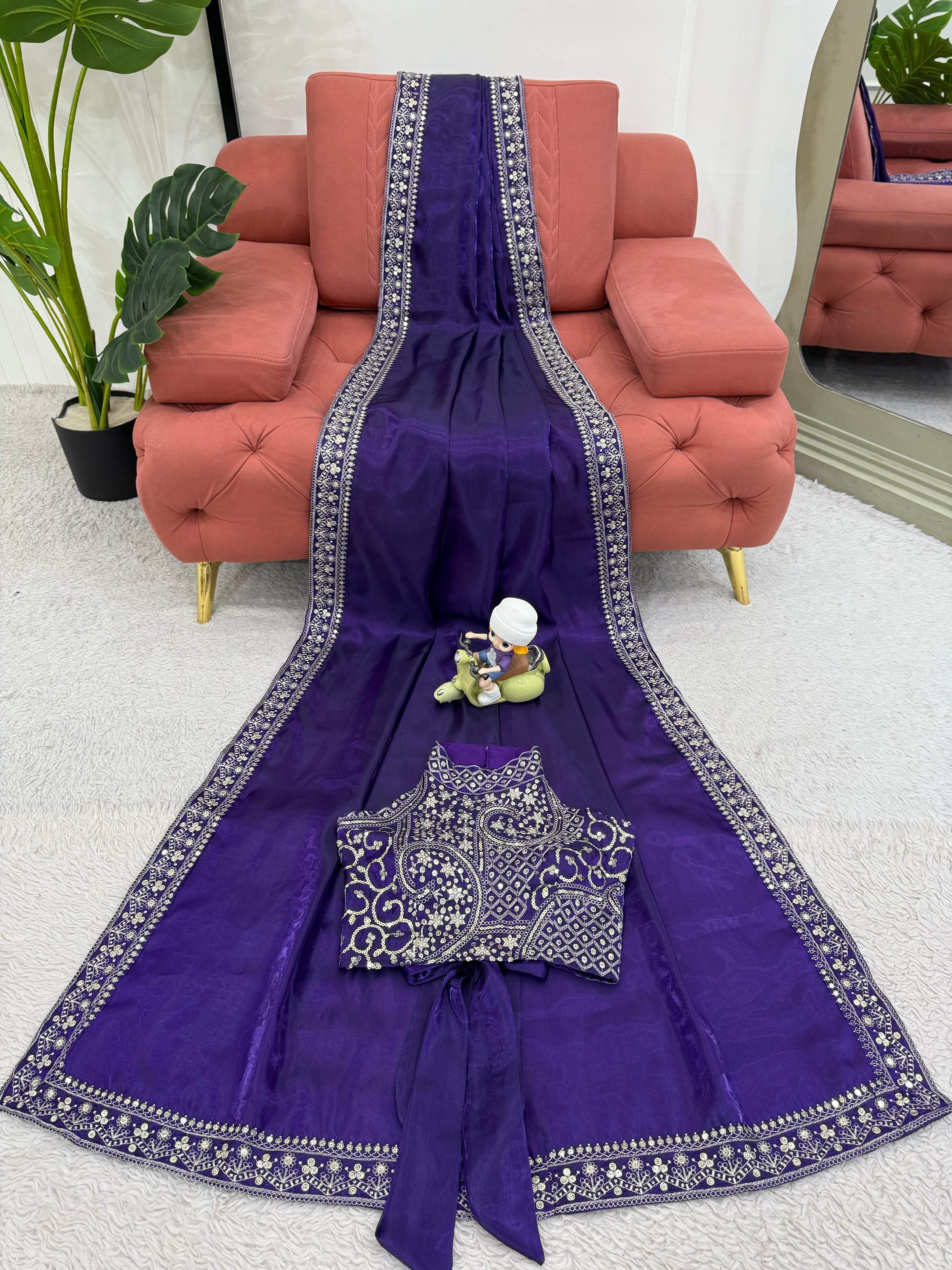 Bollywood Ananya Pandey Style Jimmy Choo Thread & Sequence Work Saree