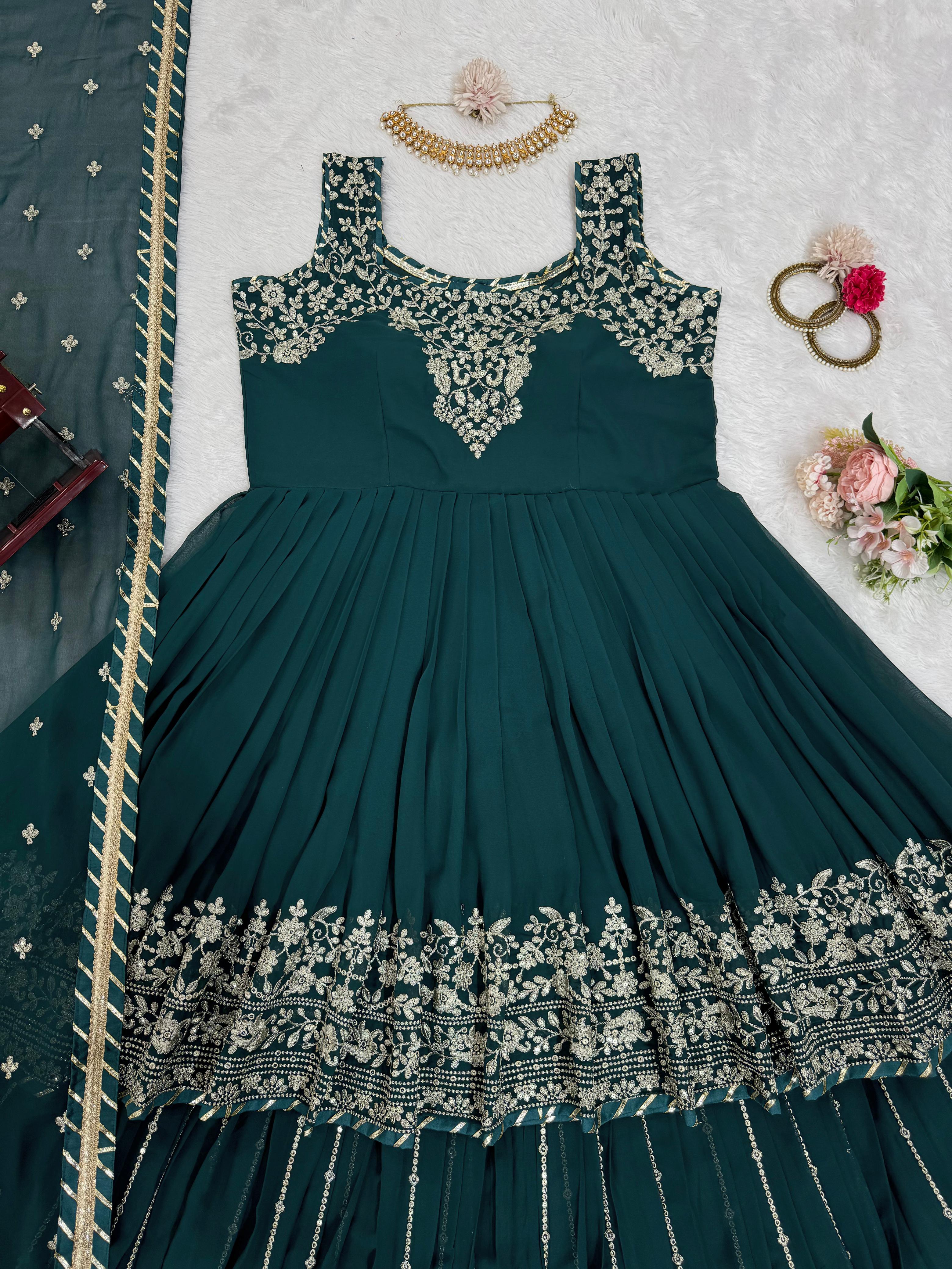 Wedding Special Green Georgette Thread With Sequence Work Lehenga Choli