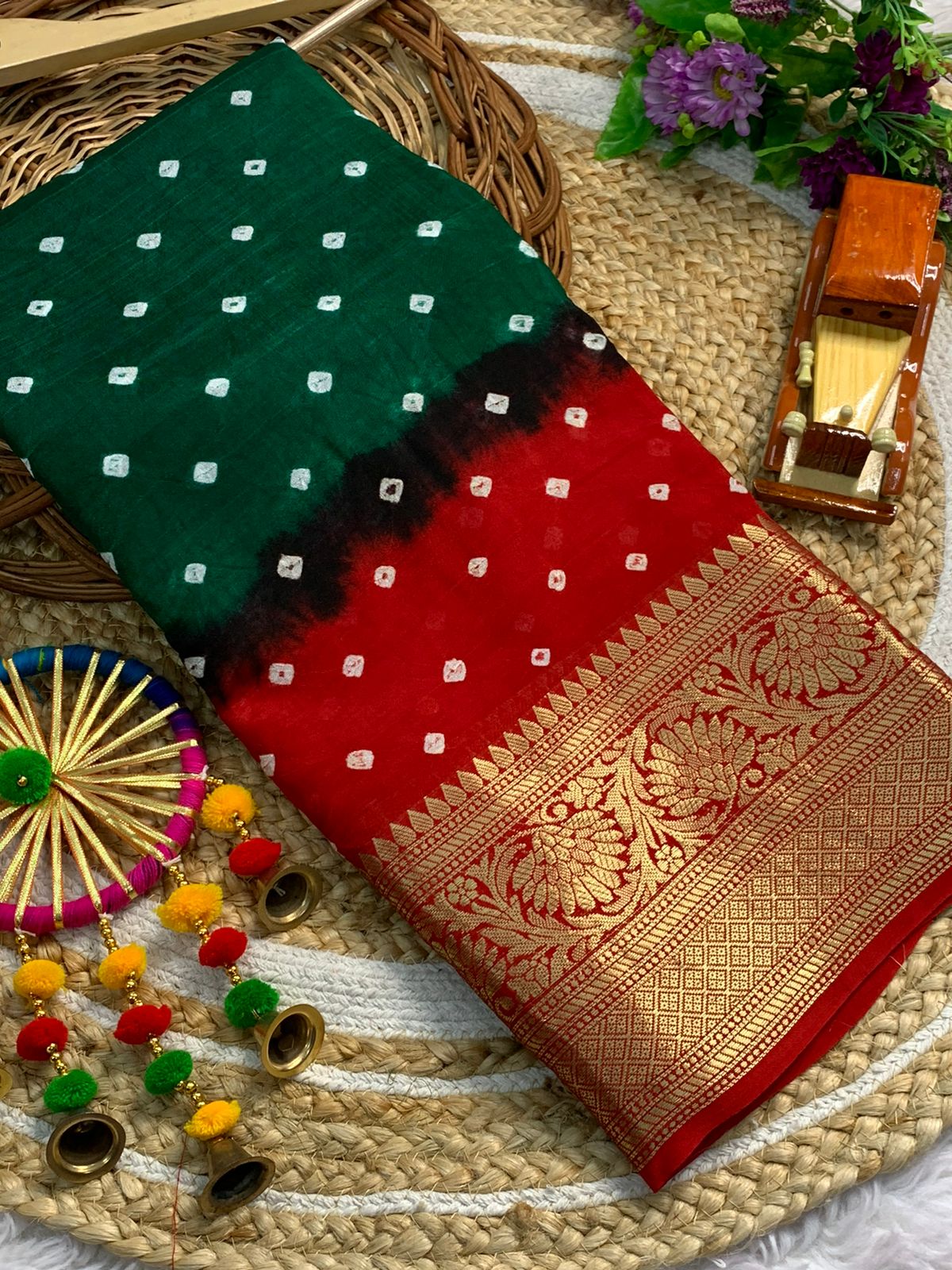 Beautiful Cotton Silk Kanjivaram Bandhani Saree