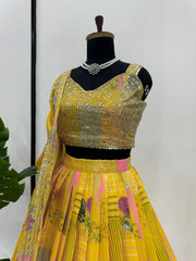 Beautiful Haldi Special Yellow Thread & Sequence Work Lehenga Choli