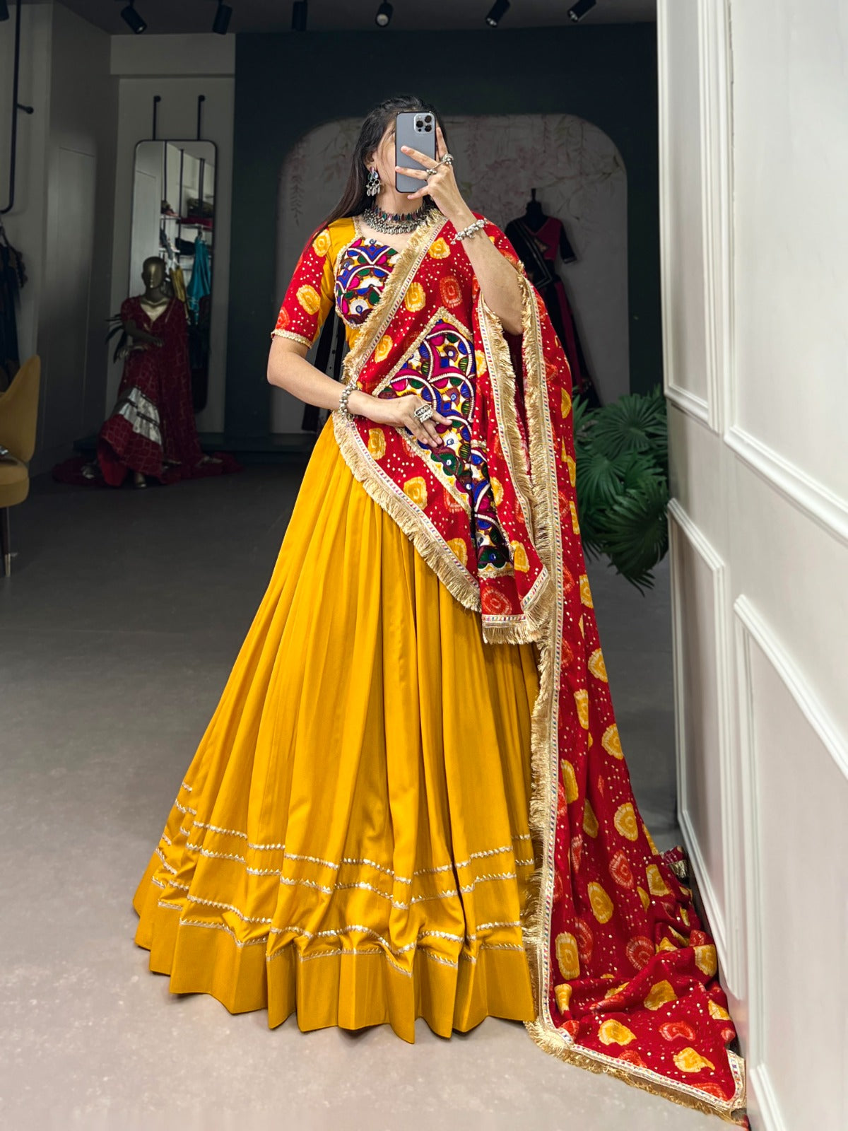 Traditional Beautiful Pure Rayon Plain Gotta Patti Lehenga Choli