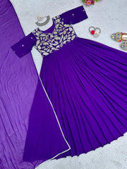 Dazzling Purple Georgette Thread With Sequence Work Gown