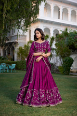 Beautiful Simple Yet Stunning Wine Colour Vichitra Silk Lehenga Choli