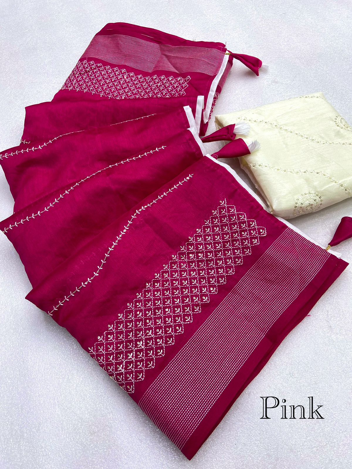 Beautiful Crystal Cotton Seqance Work With Rich Pallu Saree