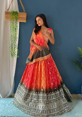 Beautiful Chinon Silk Digital Printed Embroidery & Sequence Work Lehenga Choli