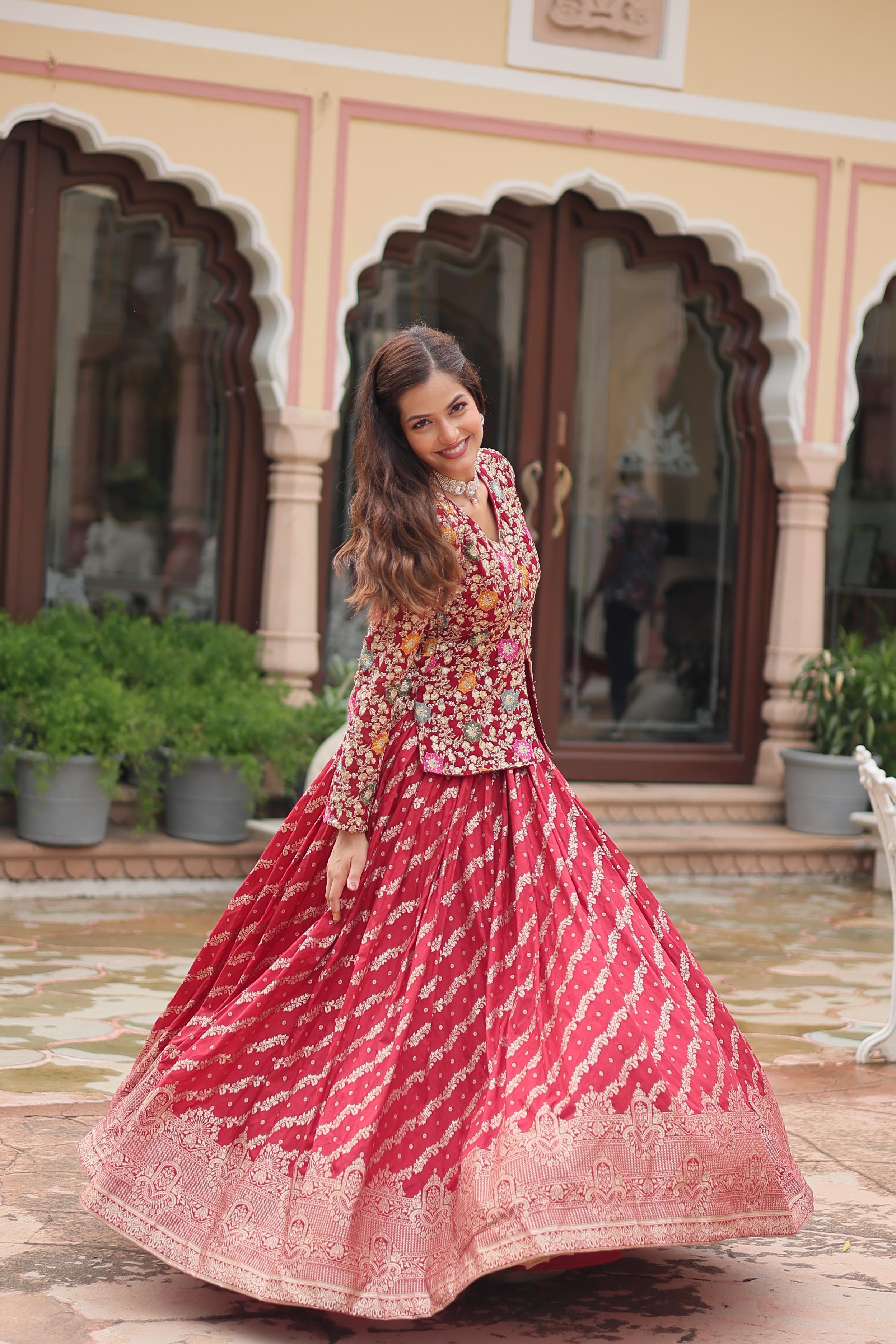 Fashionable Co-ord Set Day-able Viscose Jacquard Lehenga