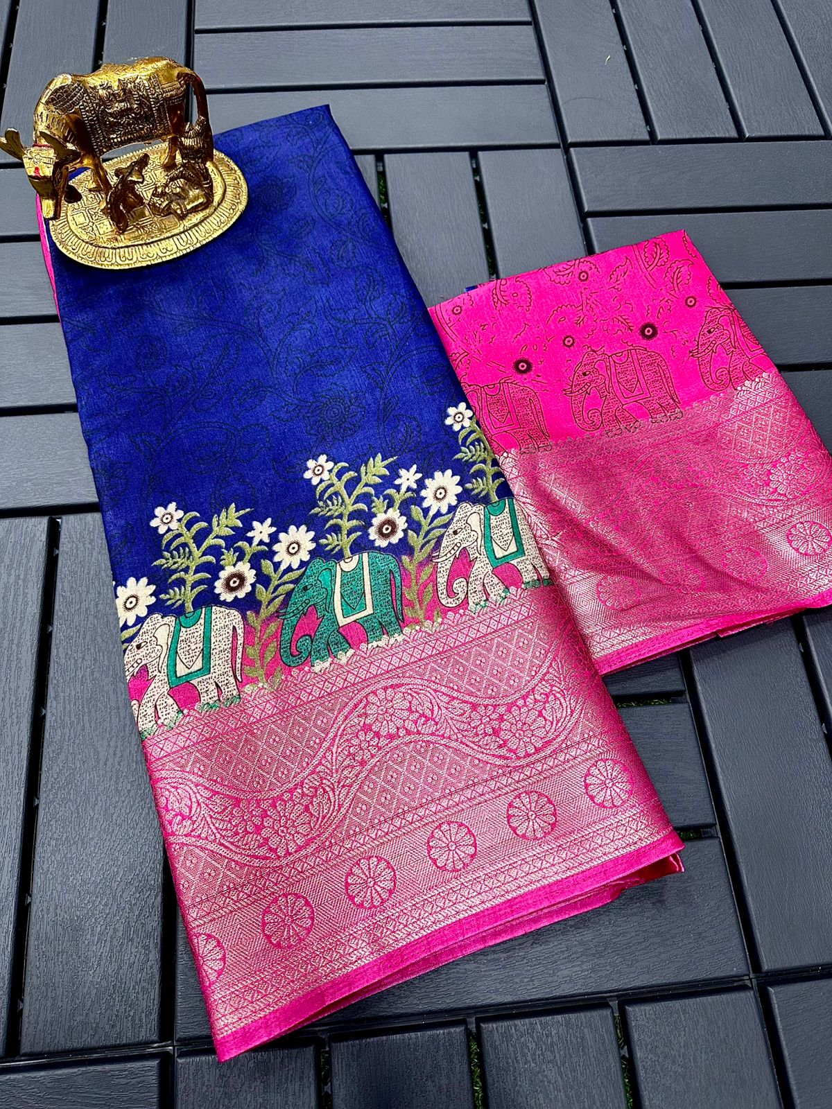 Traditional Pure Mashru Silk With Beautiful Elephant Design With Multi Printed Saree