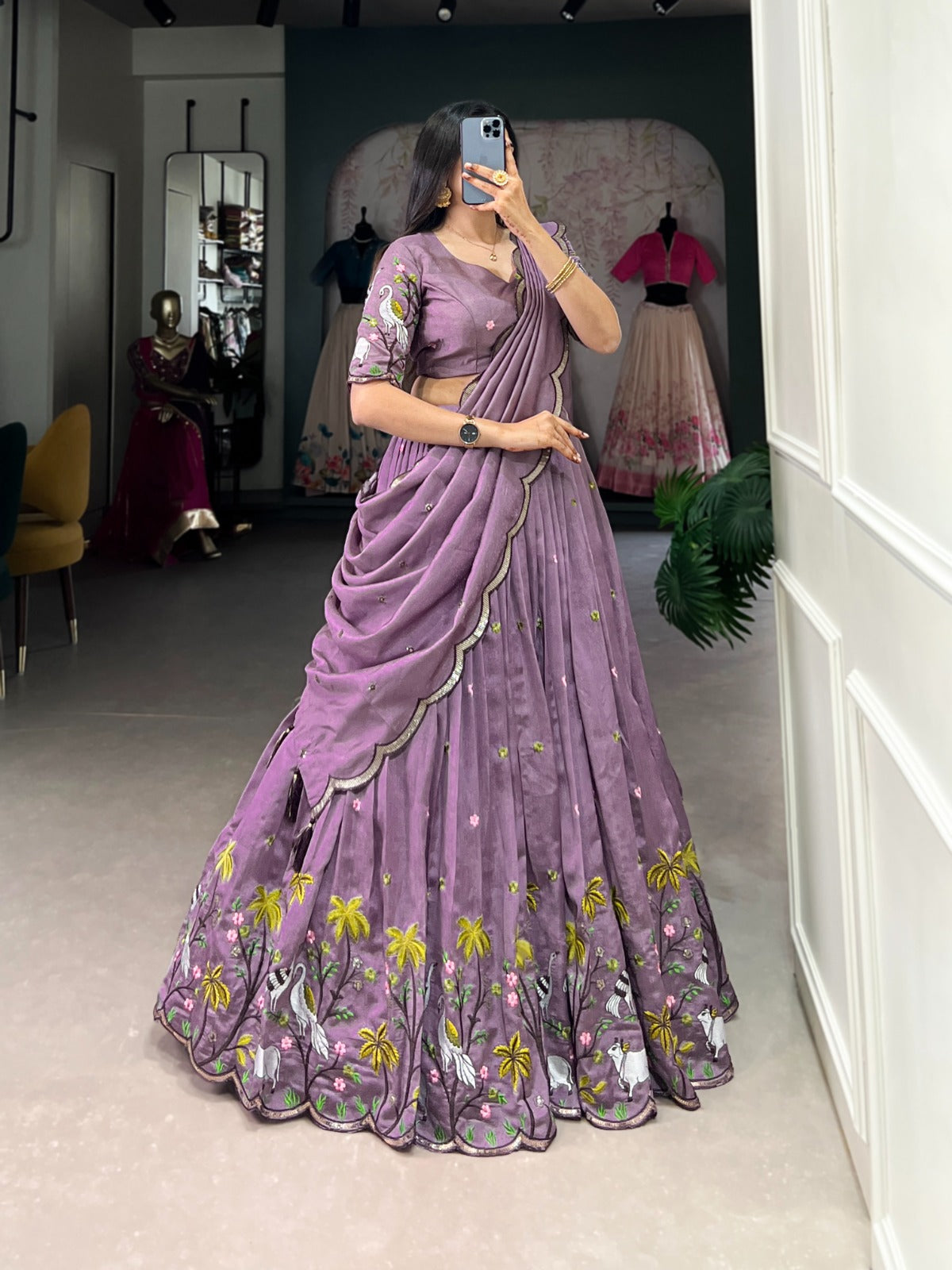 Bridesmaids Special Lavender Vichitra Simmer Lehenga Choli