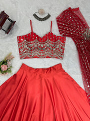 Beautiful Festival Wear Red  Indo Western Lehenga Choli