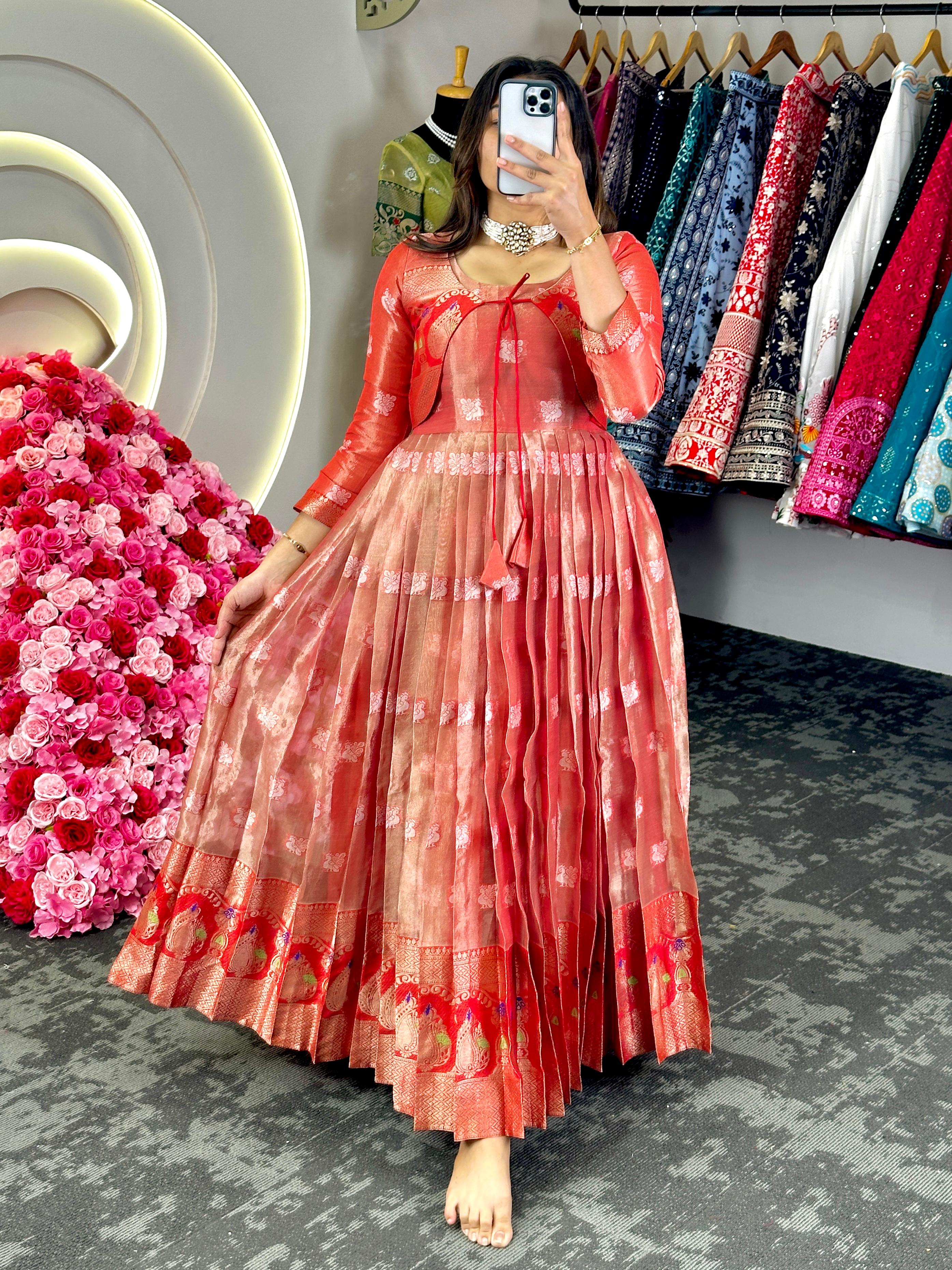 Festival Special Traditional Kota Silk Weaving Jacquard Gown