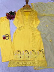 Shining Maslin Yellow Colour Dress