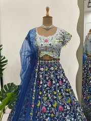 Blue Beautiful Multi Colored Outstanding Georgette Thread & Sequence Work Lehenga Choli