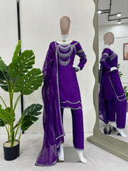 Partywear Purple Chinon Silk Sequence & Thready Work Salwar Suit