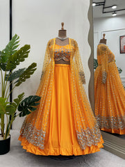 Beautiful Festival Wear Yellow  Indo Western Lehenga Choli