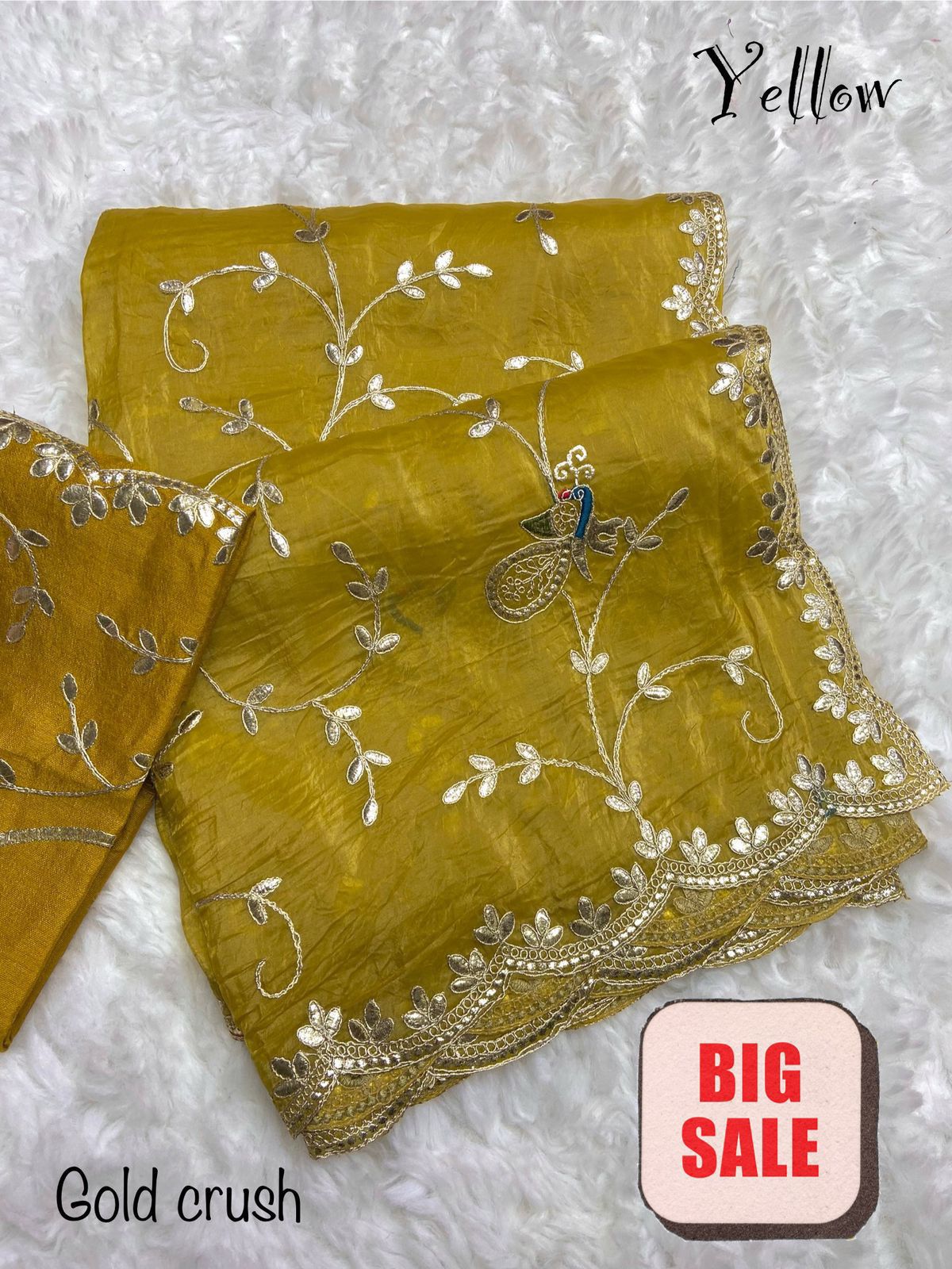 Beautiful Soft Light Weight Gold Crush Saree