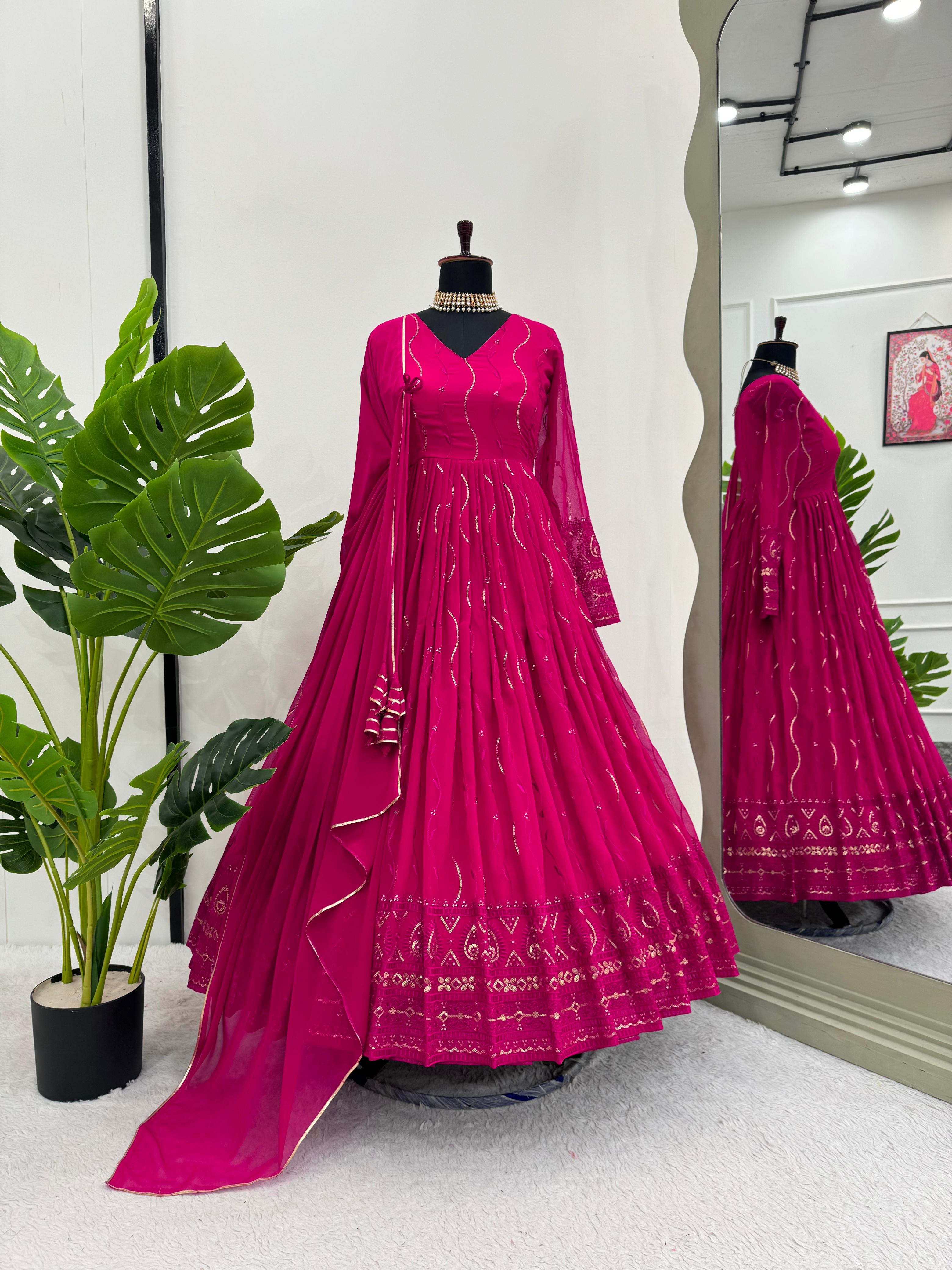 Beautiful Designer Georgette Pink Colour Gown