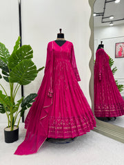 Beautiful Designer Georgette Pink Colour Gown