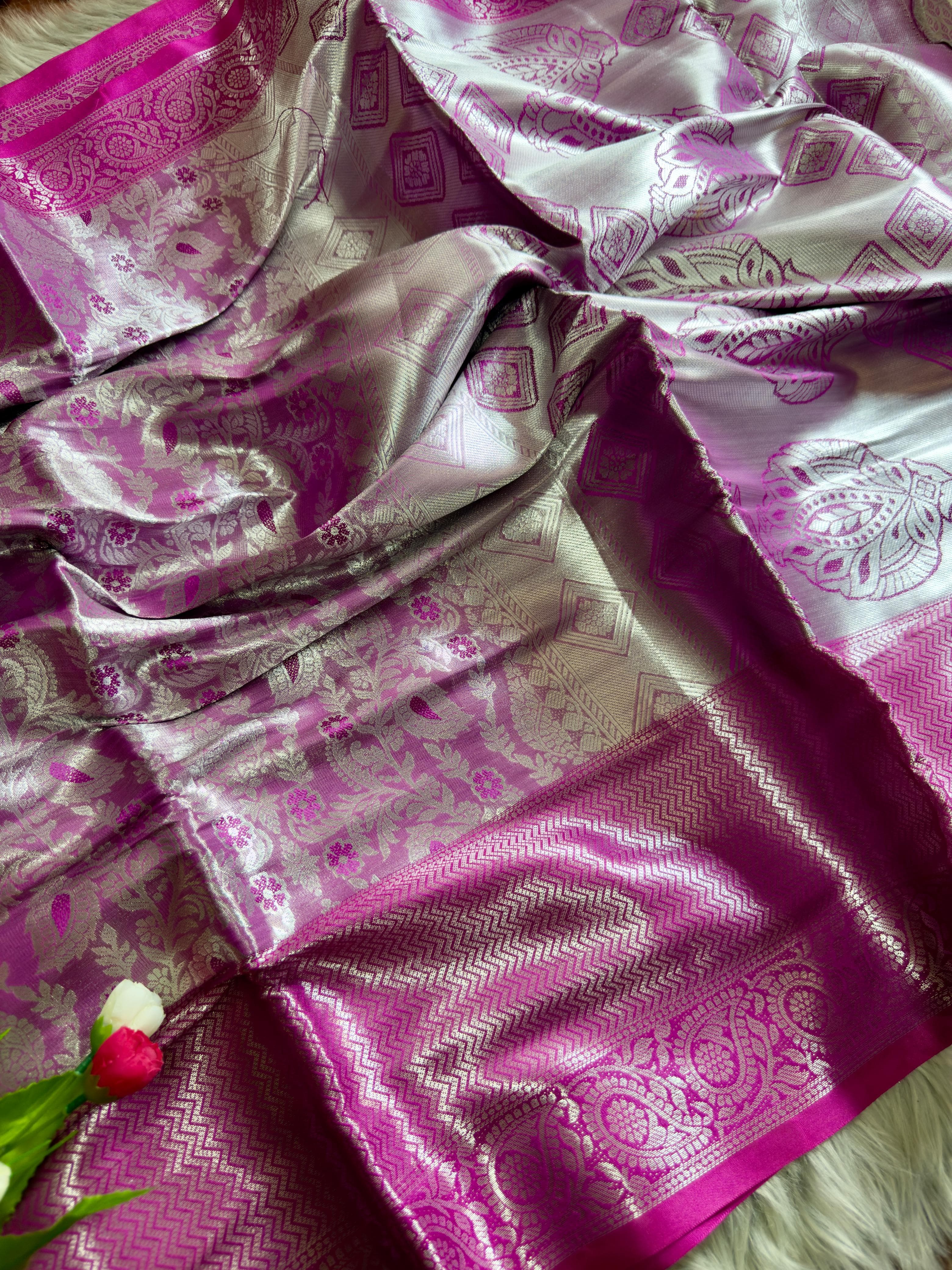 Beautiful Banarsi Hand-loom Silver Tissue Zari Silk Saree