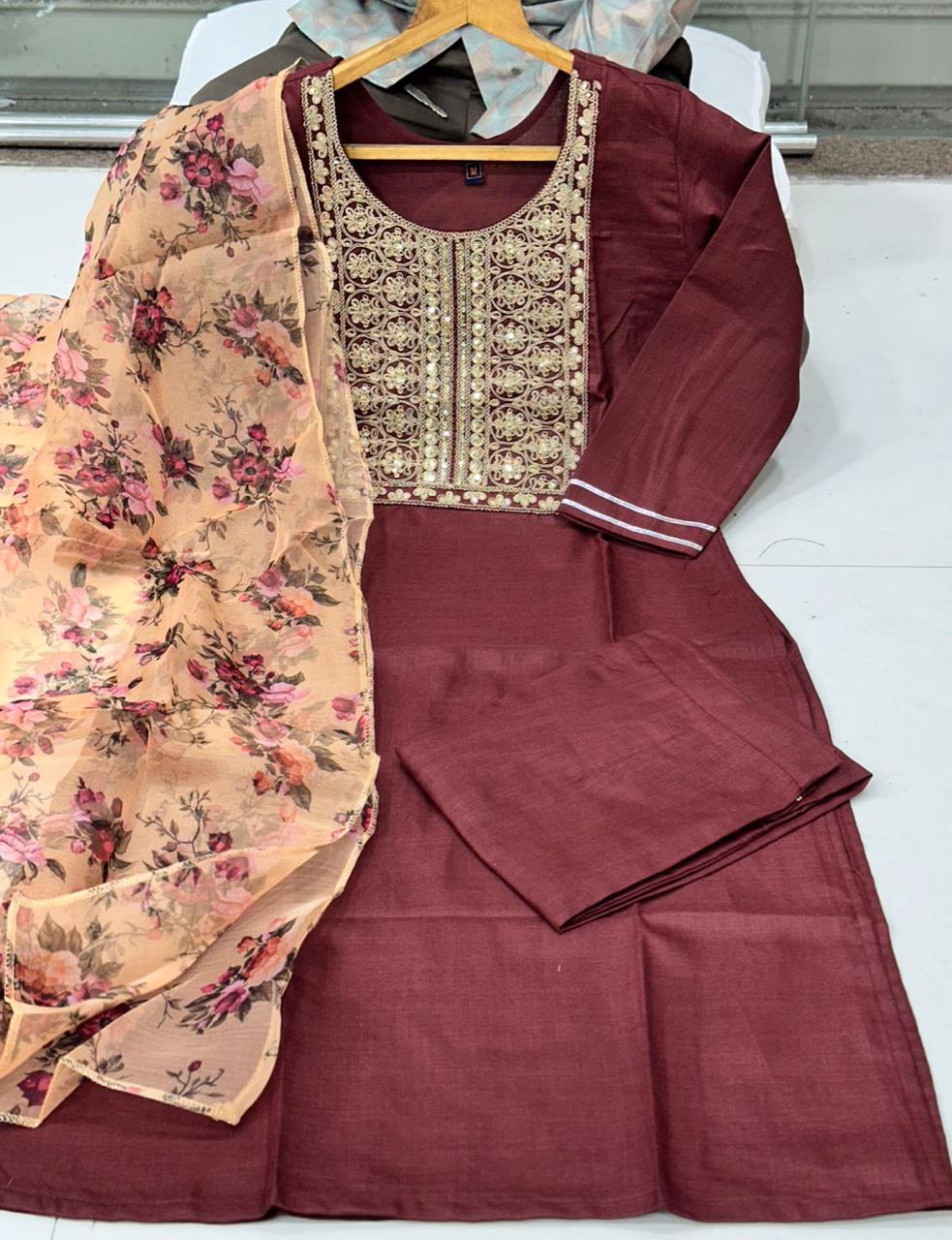 Beautiful Cotton With Embroidery & Sequence Work Dress