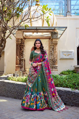 Beautiful Traditional Tussar Silk kalamkari With Foil Work Lehenga Choli