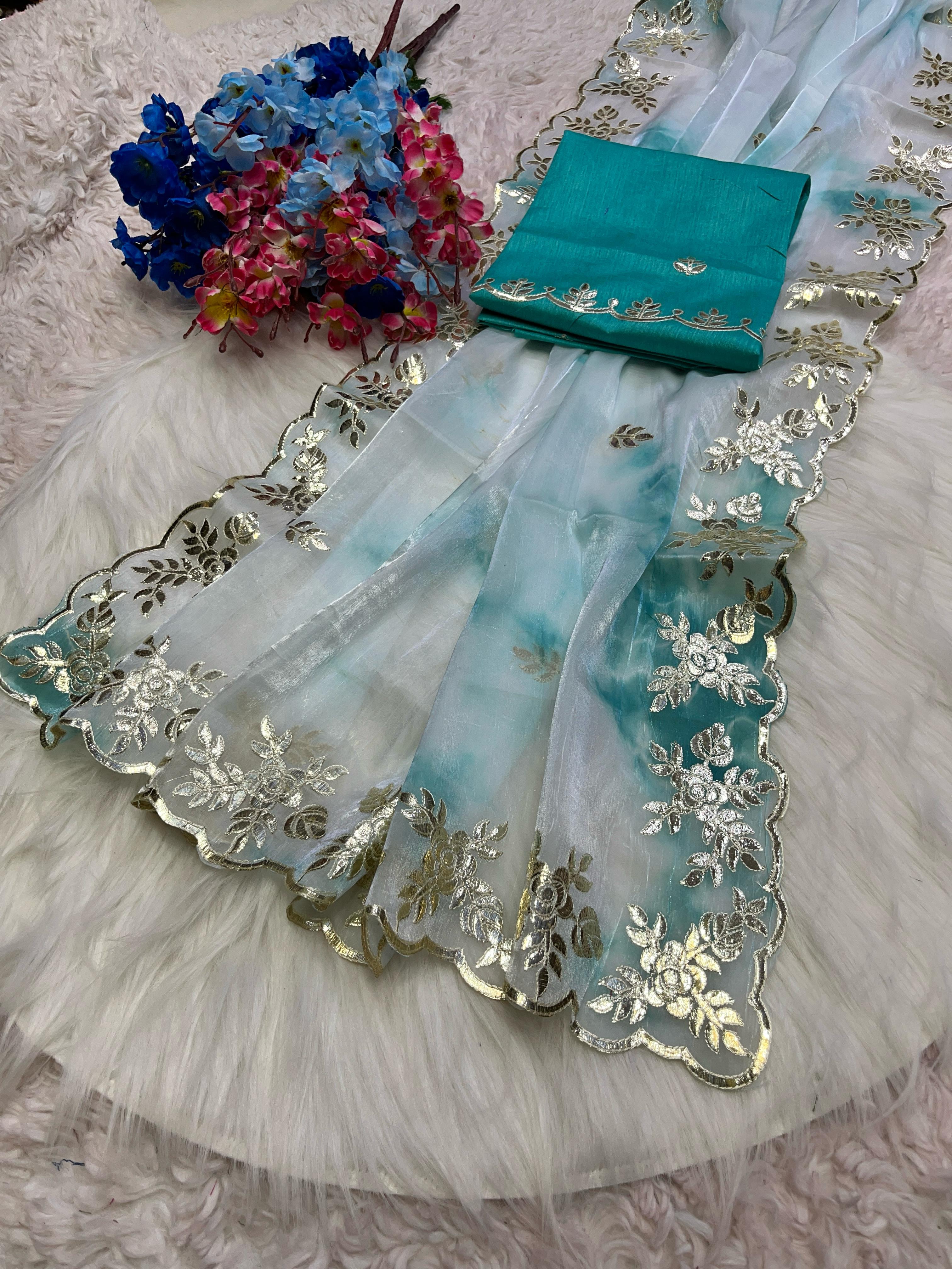 Beautiful Soft Satin Jimmy choo Shibori Designer Saree