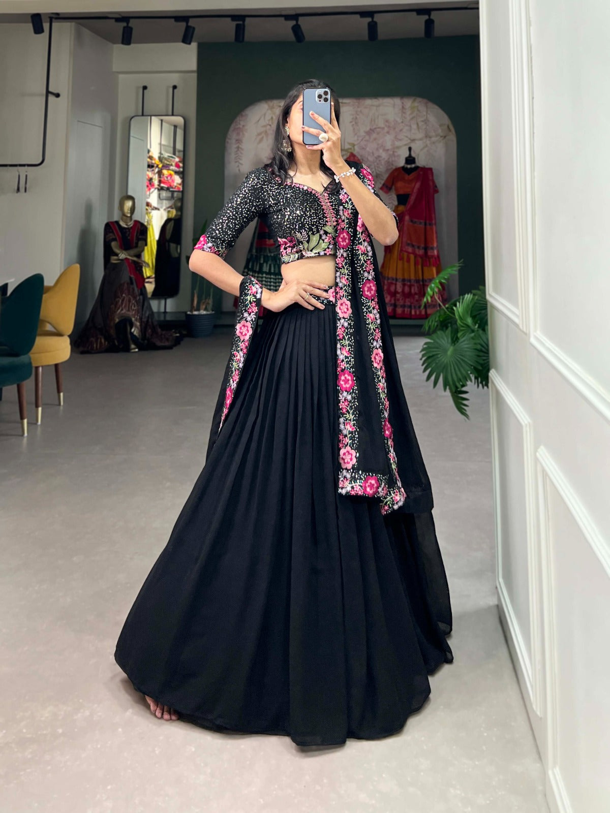 Fabulous Black Colour Georgette Lehenga Choli