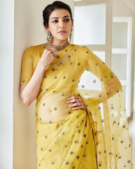 Outstanding Yellow Colour Beautiful Designer Heavy Chanderi Silk Saree