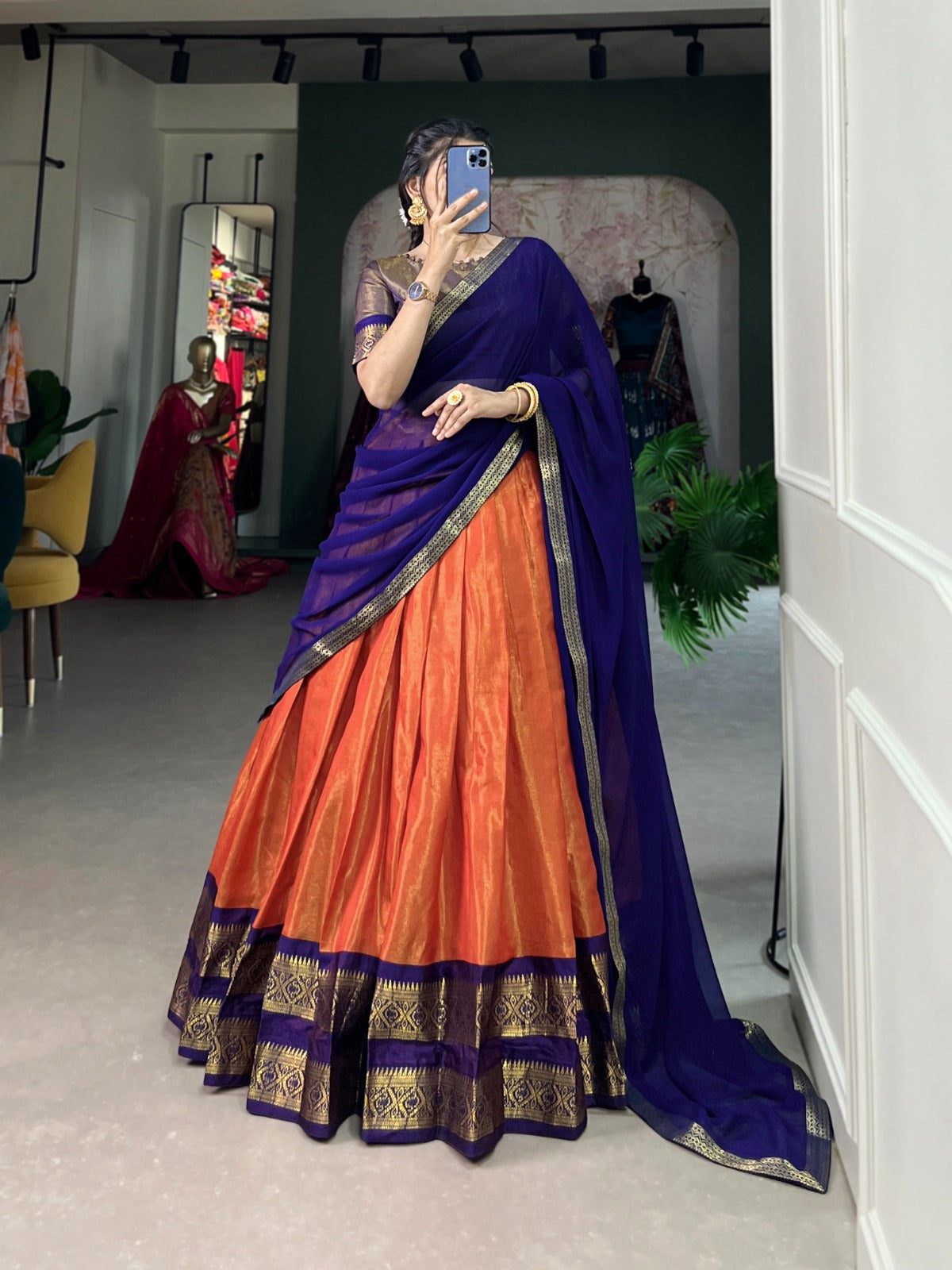 South Indian Style Kanchipuram Silk Work Lehenga Choli