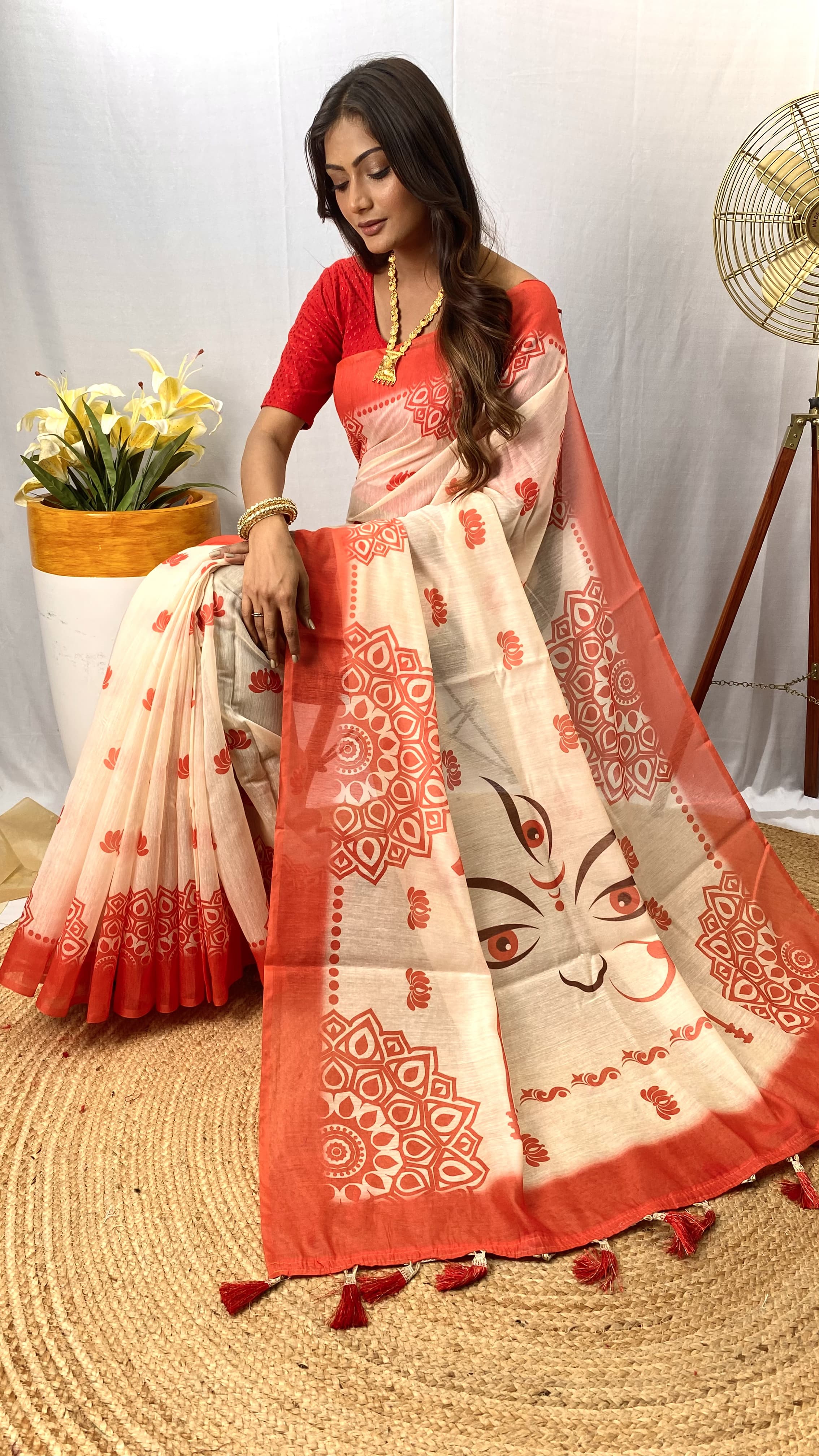 Durga Pooja Special Pure Chanderi Digital Printed Saree