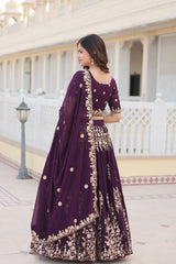 Trending Wine Embroidered Fully Flaired Georgette Lehenga Choli