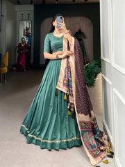 Beautiful Tussar Silk With Viscose Border Printed Lehenga Choli