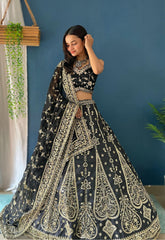 Black Georgette Jalpari Silk Embroidery Sequence Designer Lehenga Choli