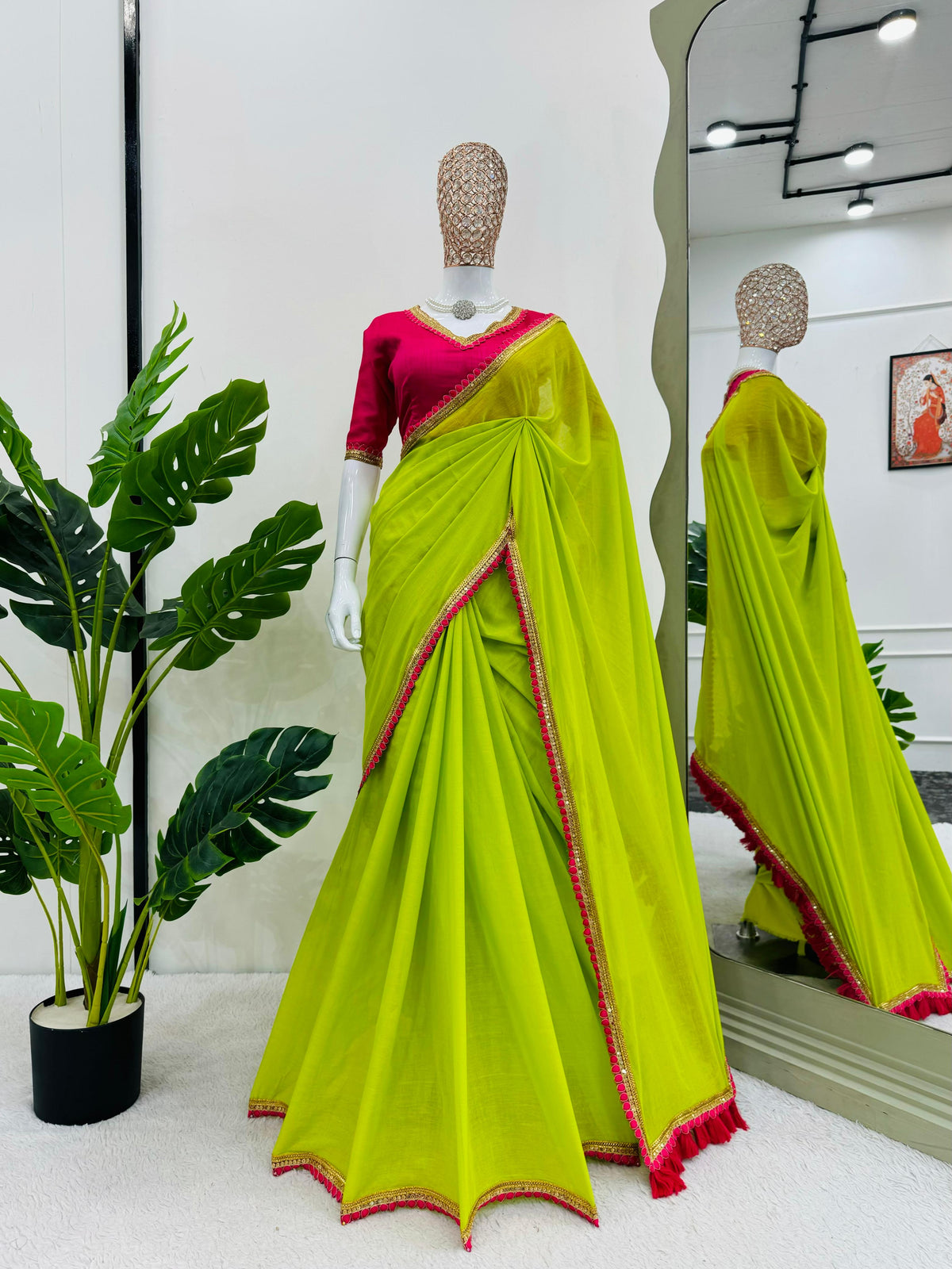 Beautiful Green Mul Cotton Designer Partywear Saree