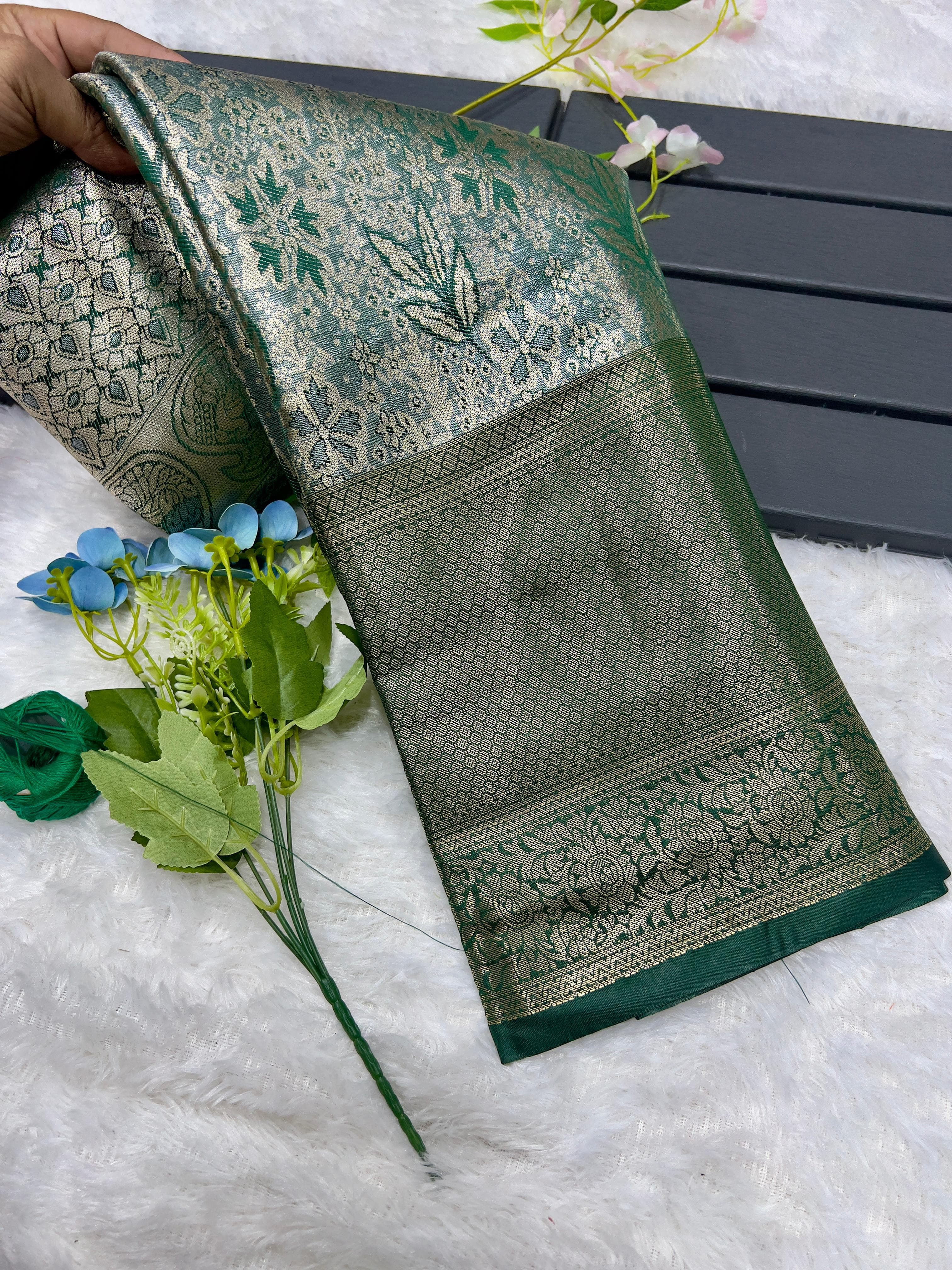 Beautiful Banarsi Hand-loom Silver Tissue Zari Silk Saree