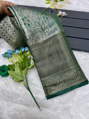 Beautiful Banarsi Hand-loom Silver Tissue Zari Silk Saree