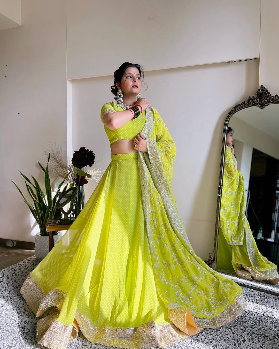 Mesmerizing Parrot Green Georgette Lehenga Choli