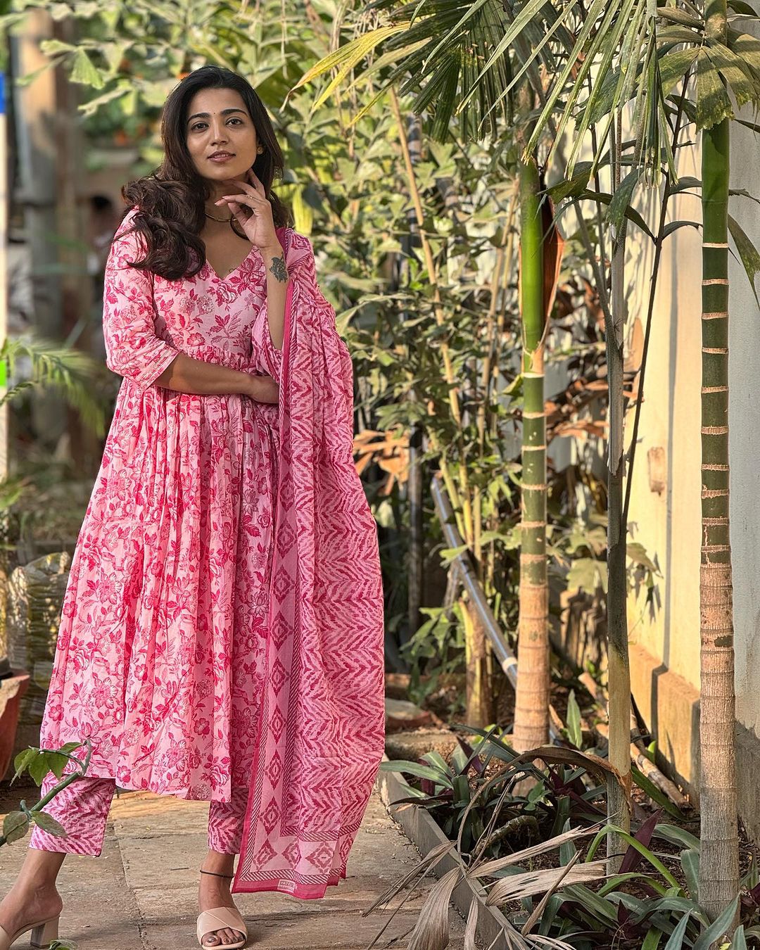 Pretty Pink Colour Cotton Floral Printed Dress