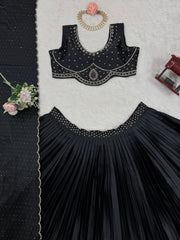 Beautiful Black Satin Silk Diamond & Real Mirror Work Lehenga Choli