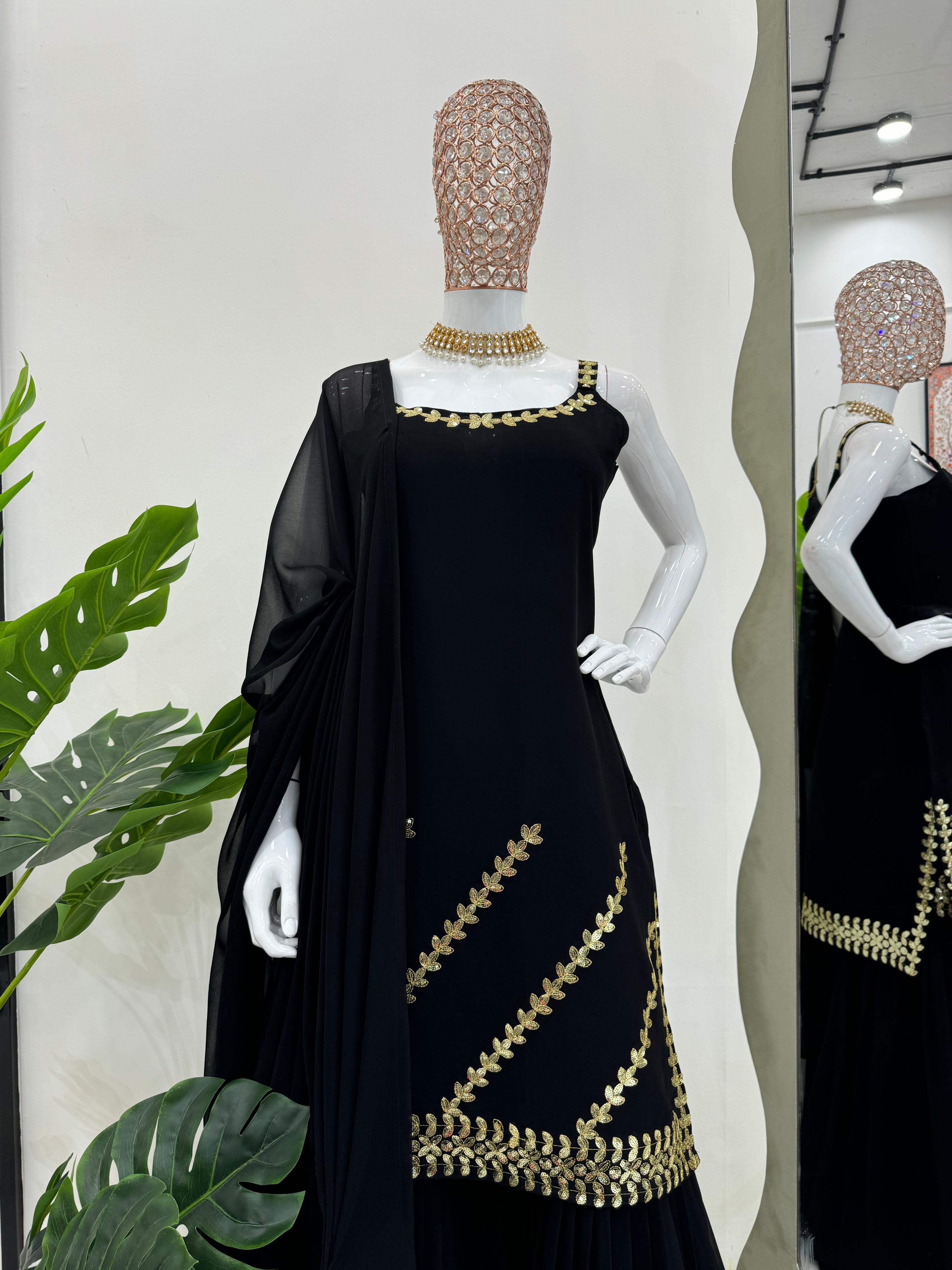 Festival Special Black Georgette Thread & Sequence Work  Sharara