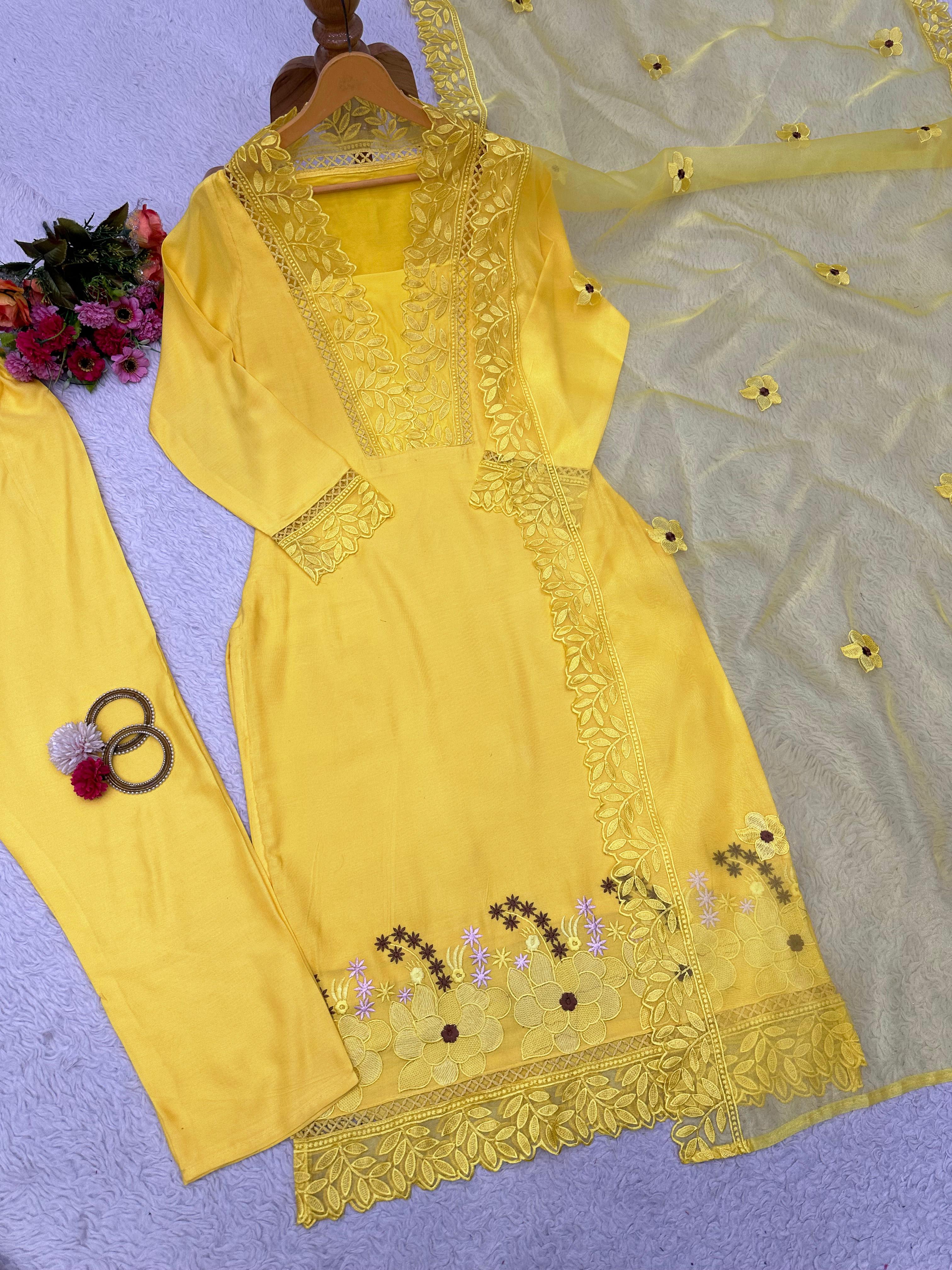 Shining Maslin Yellow Colour Dress