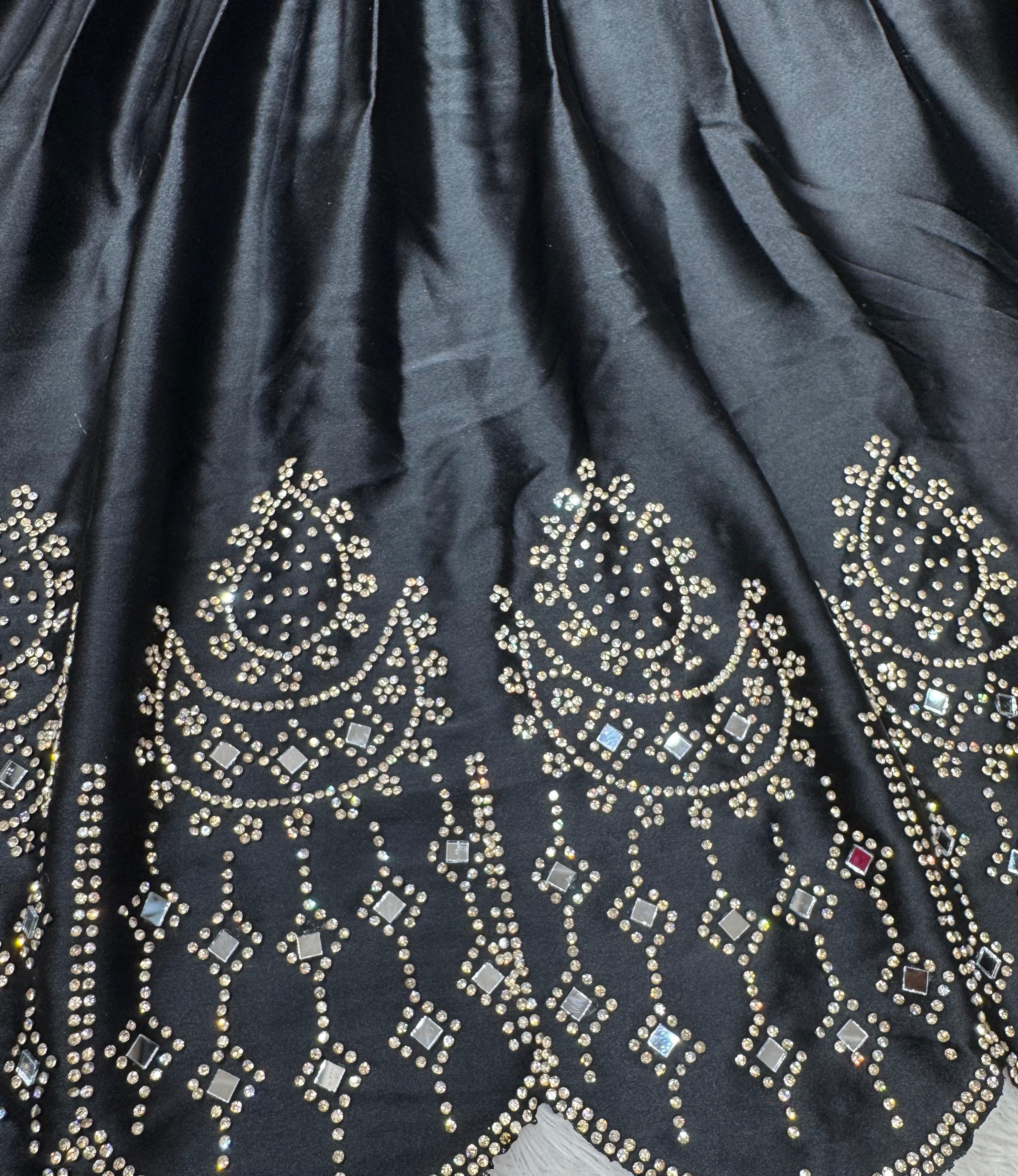 Beautiful Black Satin Silk Diamond & Real Mirror Work Lehenga Choli