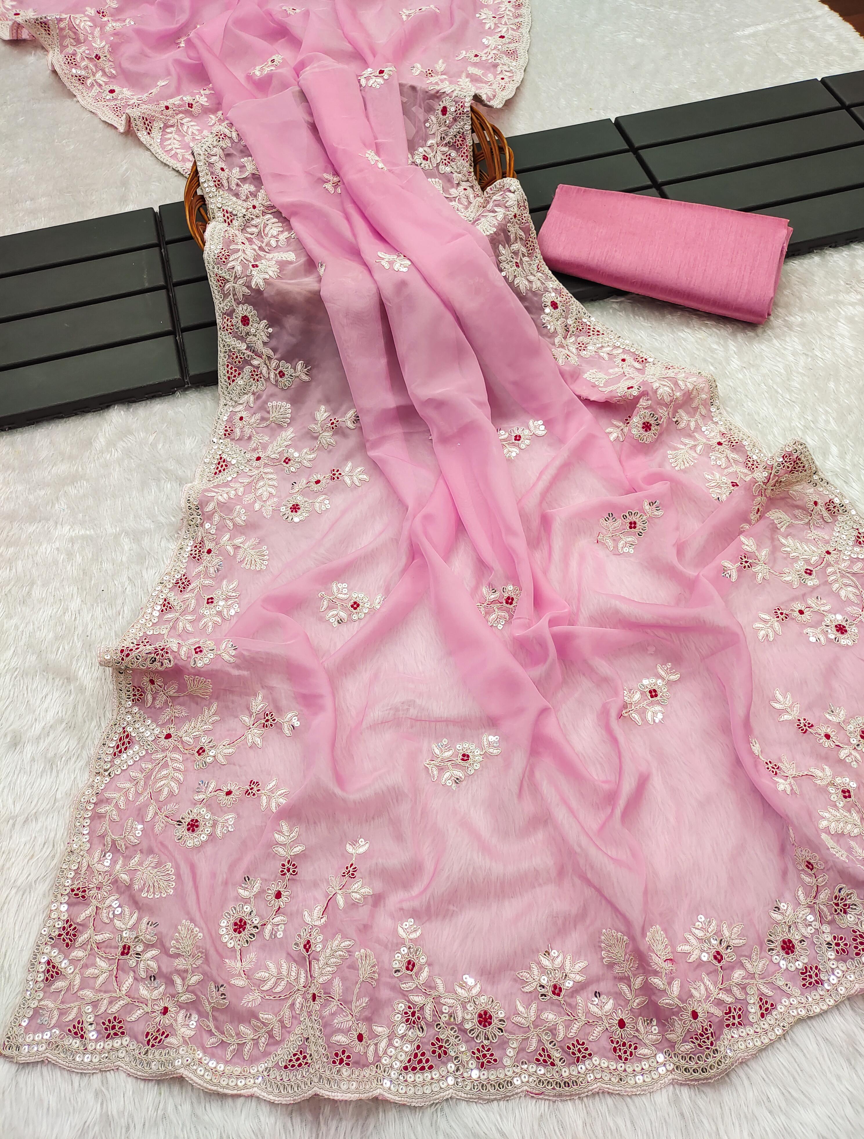 Pretty Pink Pure Soft Teby Organza Saree