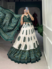 Beautiful Bandhej Printed Tussar Silk Lehenga Choli