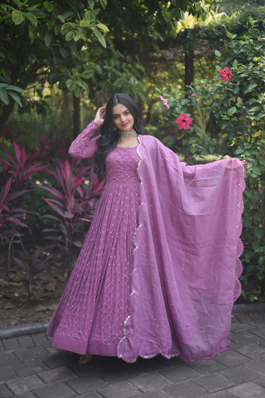 Graceful Western & Indian Wear Onion Colour Designer Georgette Gown