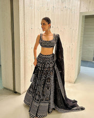 Adorable Black Georgette Sequence With Thread Work Designer Lehenga Choli