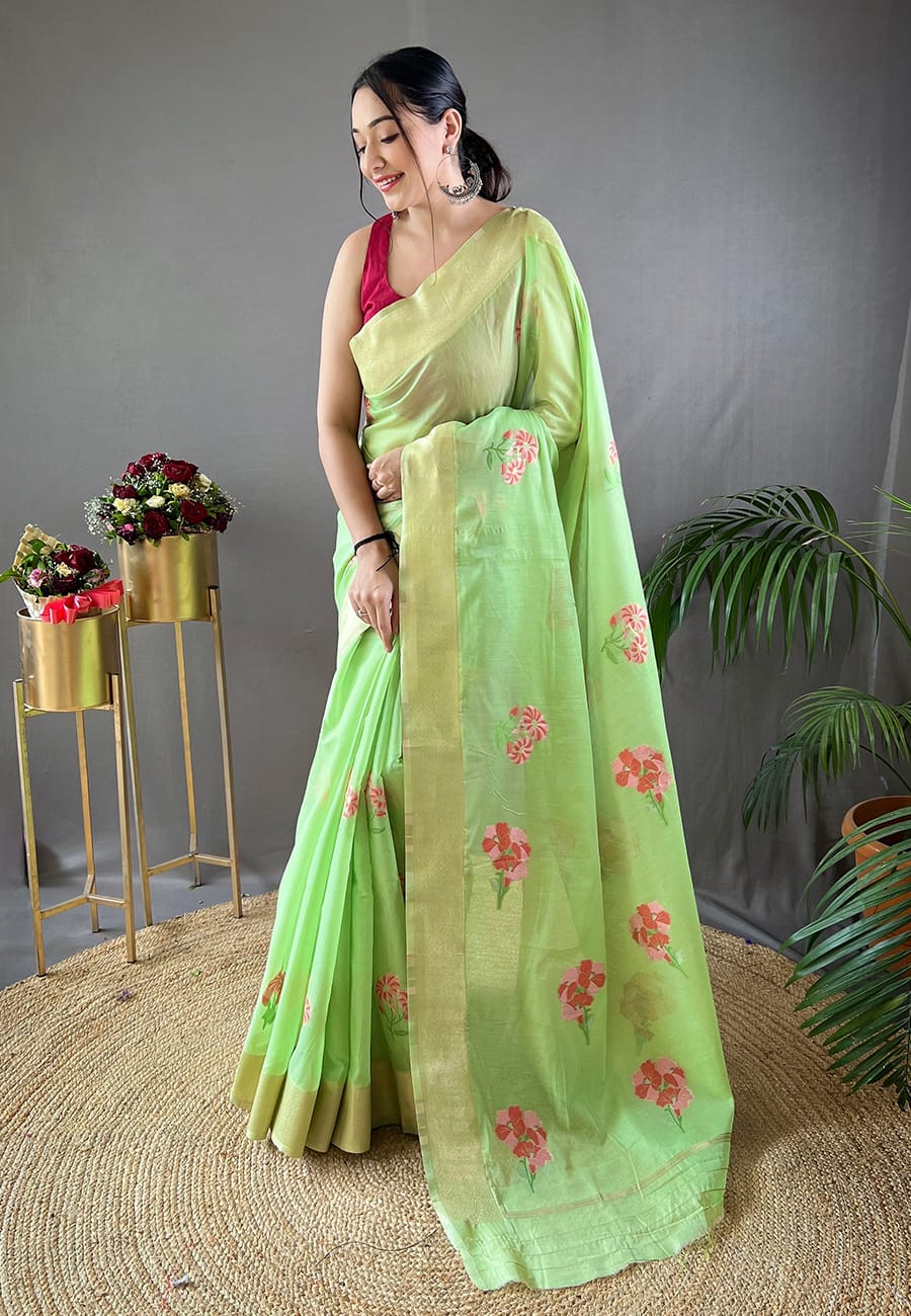 Beautiful Cotton Flower Work Saree