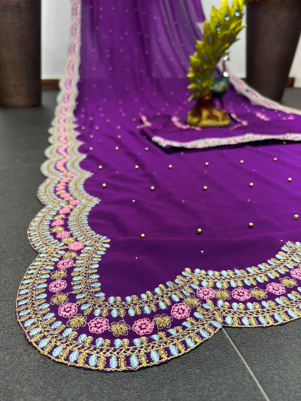 Partywear Purple Beautiful Designer Saree